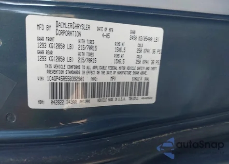 2005 Chrysler Town & Country from USA, damaged, VIN 1C4GP45R55B392901